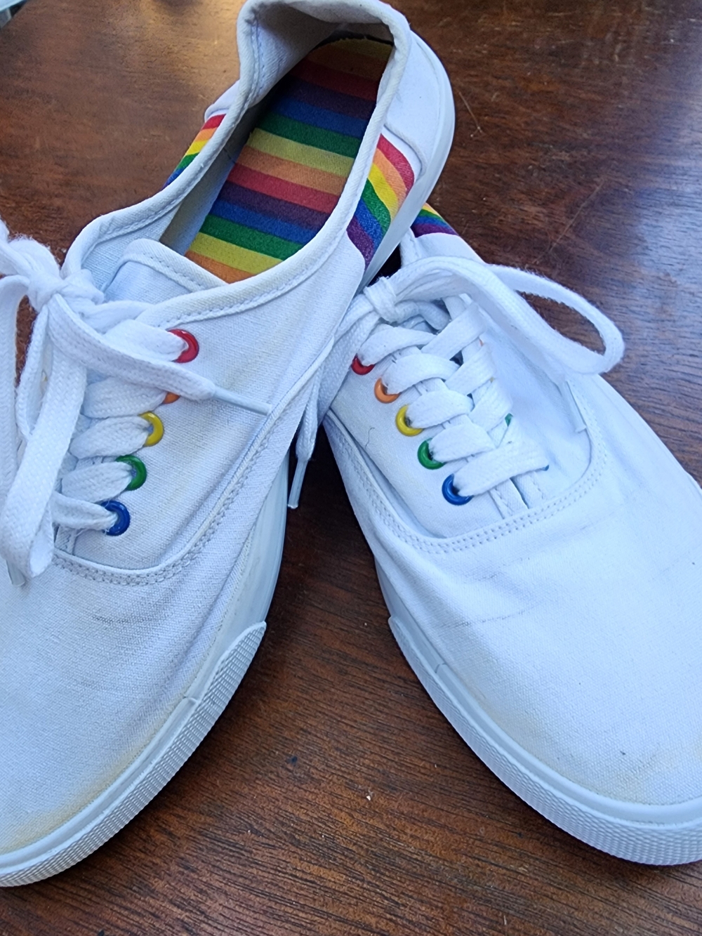 Target Pride White Canvas Sneakers Rainbow Eyelets Lace Up Shoes Size W10 M8